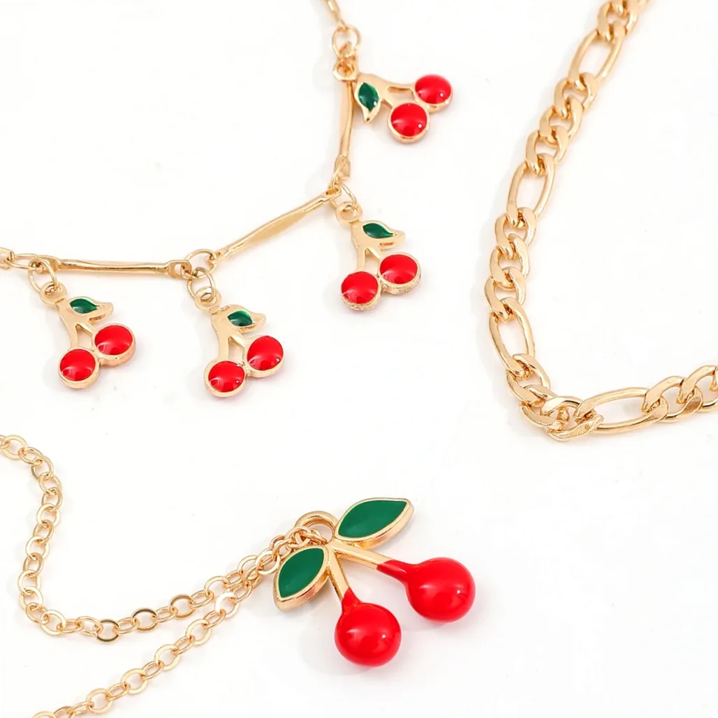 Bracelets de cheville en perles de riz pour femmes, pendentif cerise porté à la cheville