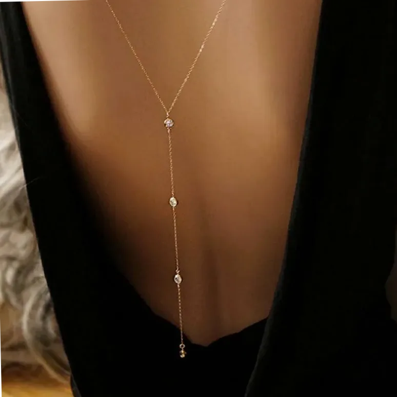 Zadní řetízek s krystaly pro ženy, sexy a elegantní, dlouhý zirkonový řetěz, na záda, na plavky, plážové šperky, svatební doplňky
