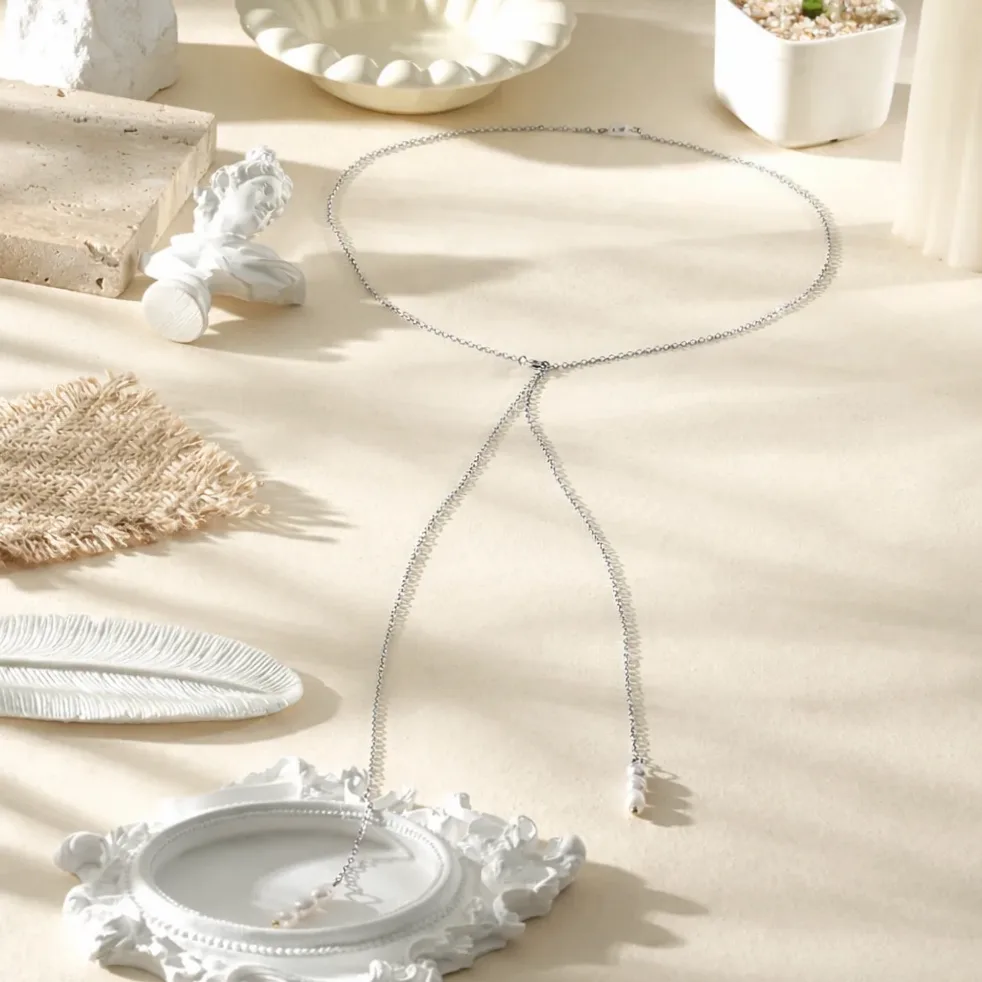 Lant spate Y cu trei perle la fiecare capat elegant — vedere de scară și dimensiuni