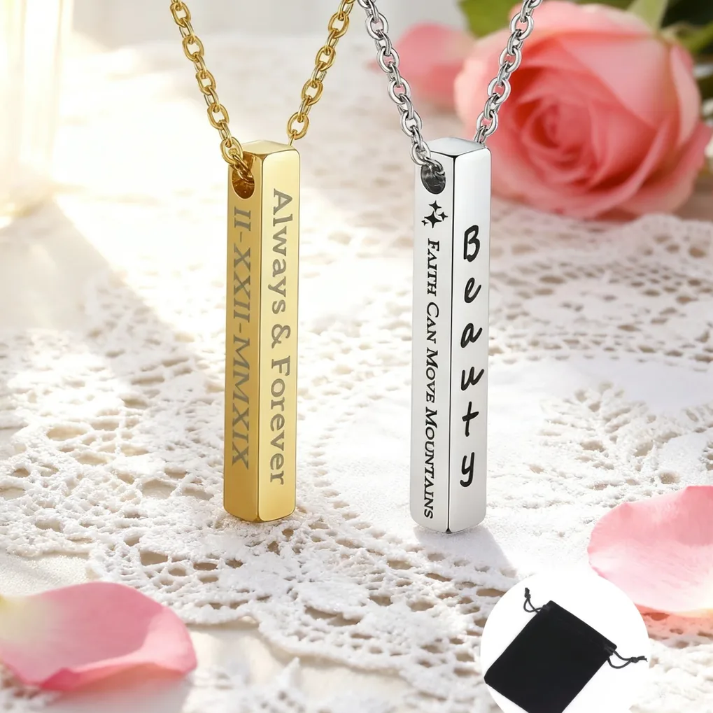 Collier acier gravable prénom & date personnalisables — vue 2 — Gemzara