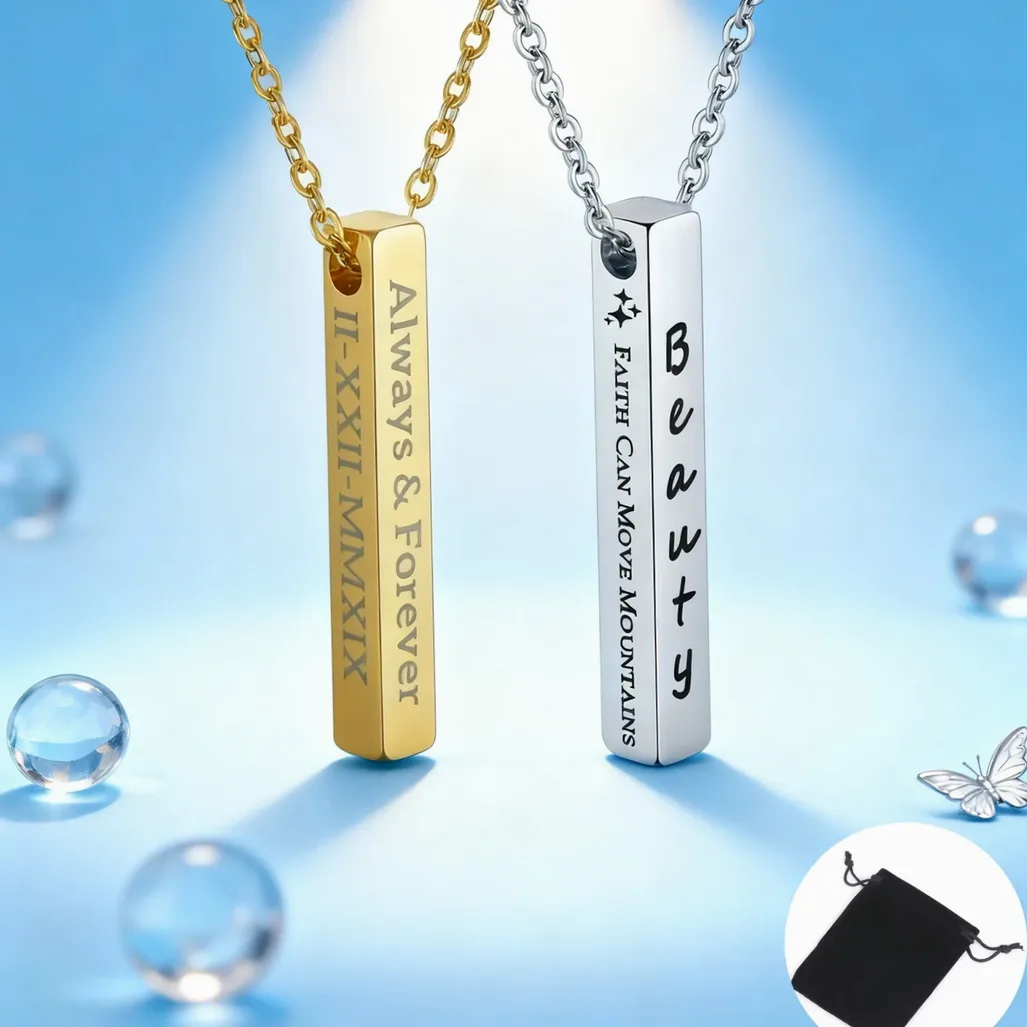 Collier acier gravable prénom & date personnalisables — vue 3 — Gemzara