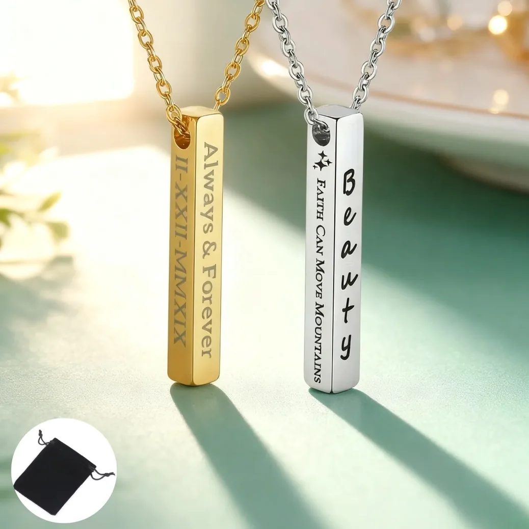 Collier acier gravable prénom & date personnalisables