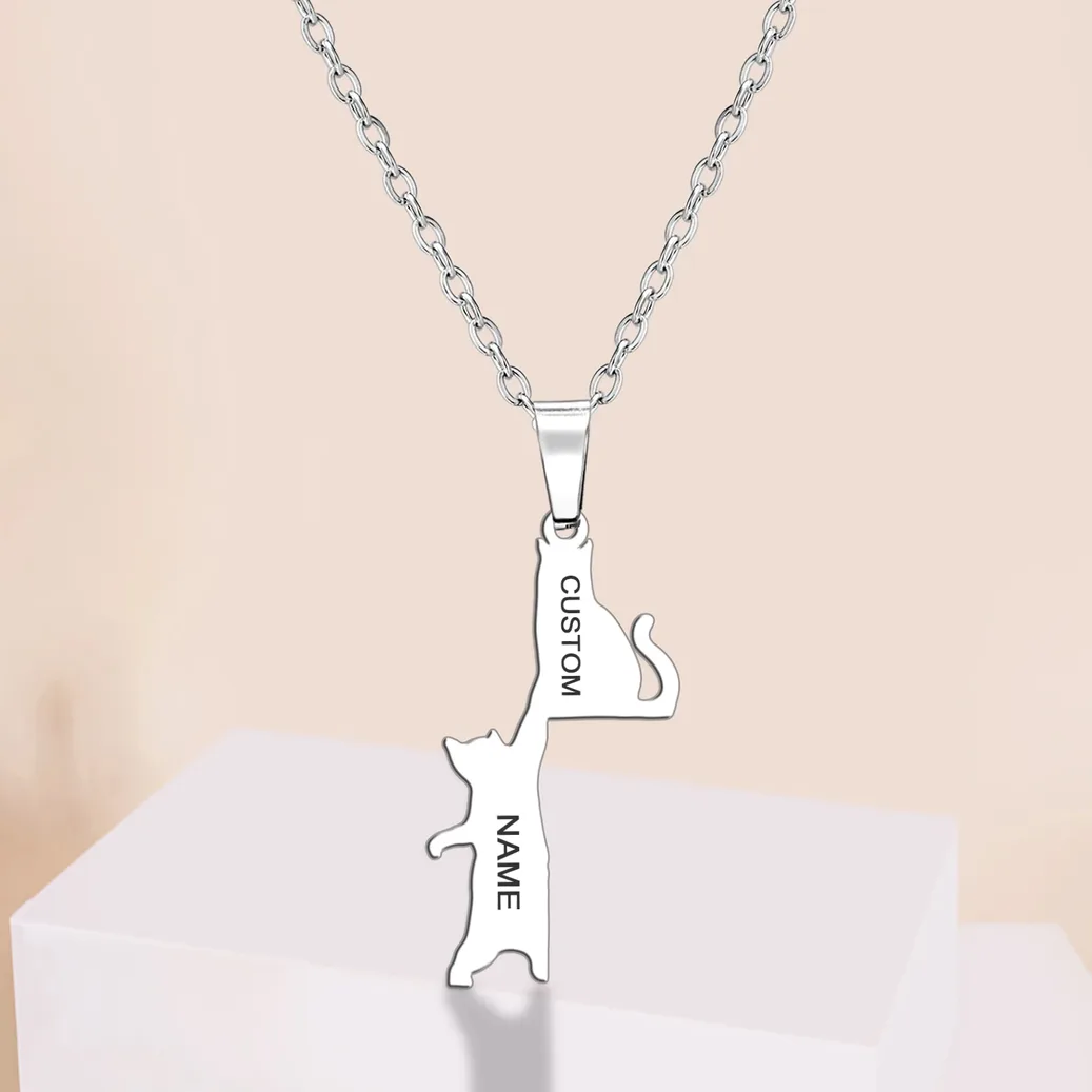 Collier acier gravé prénom chat – personnalisable — vue 4 — Gemzara