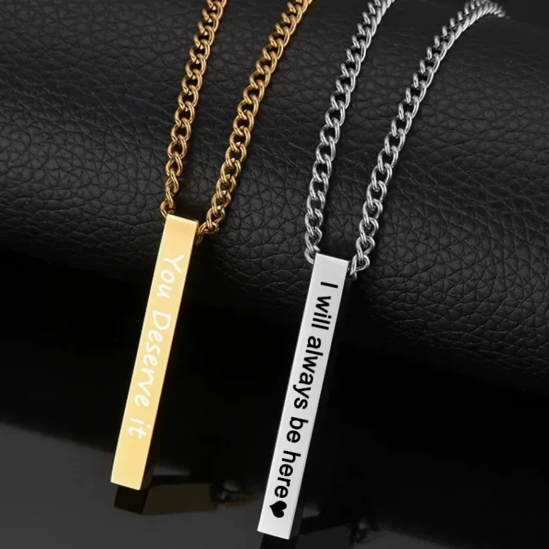 Collier acier gravé prénom & date – personnalisable — vue 2 — Gemzara