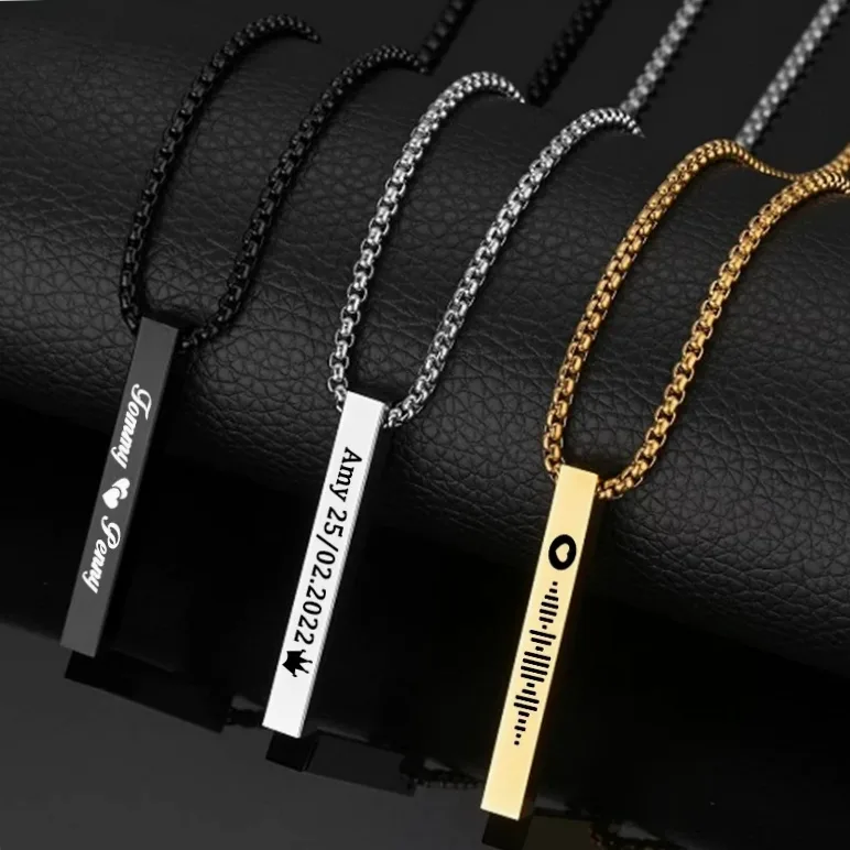 Collier acier gravé prénom & date – personnalisable