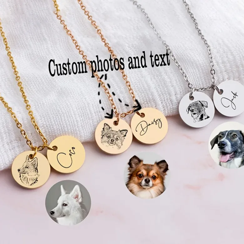 Collier acier inox gravable photo & prénom animal