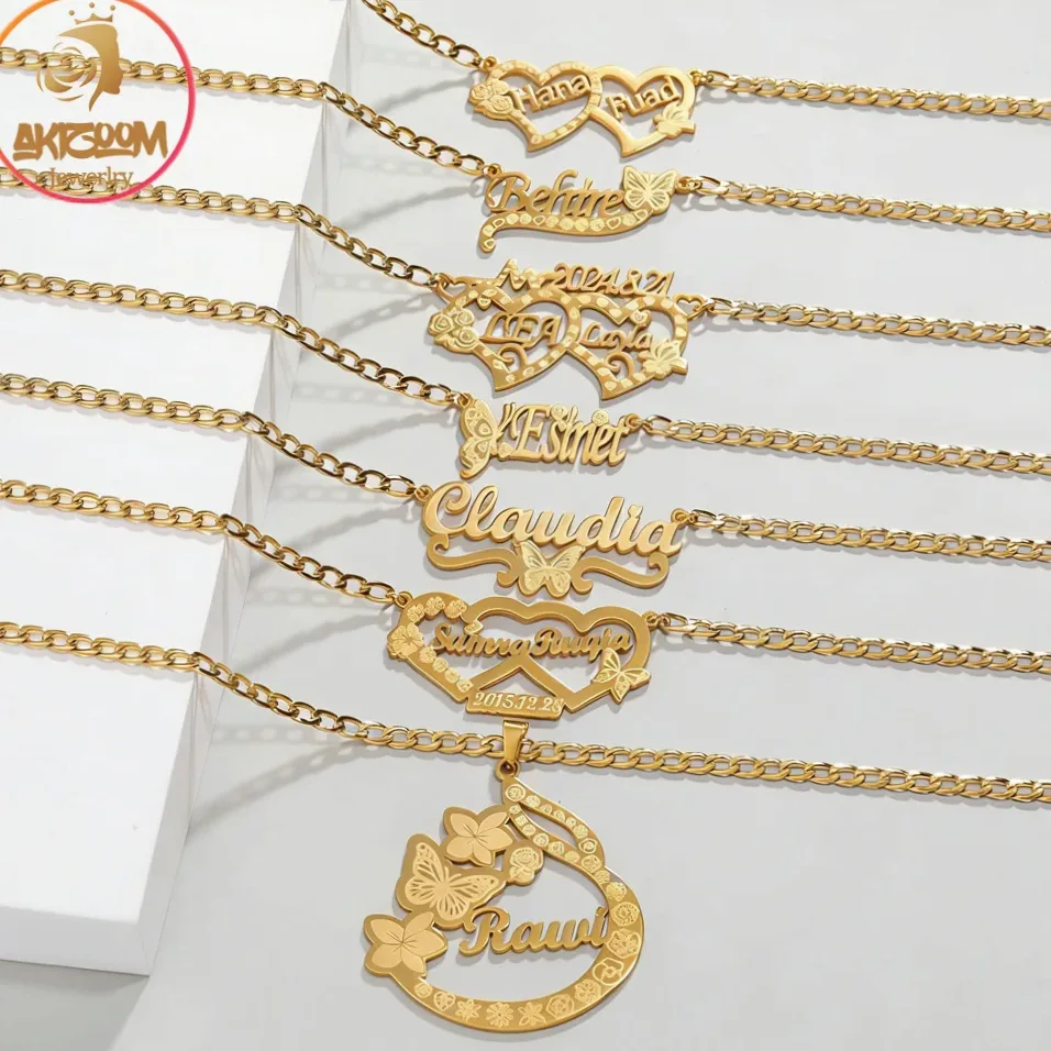 Collier acier inoxydable gravable au prénom pour couple — vue 2 — Gemzara