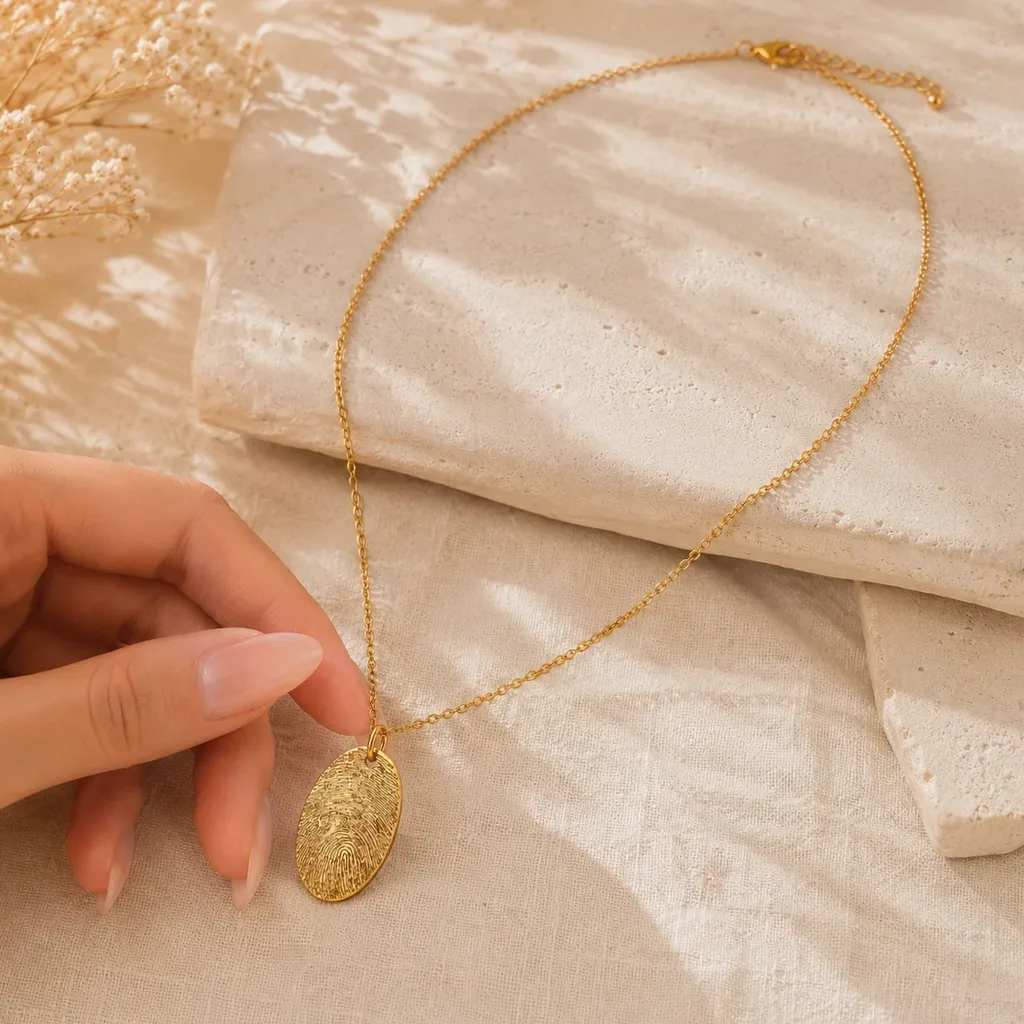 Collier acier inoxydable personnalisable empreinte digitale — vue 2 — Gemzara
