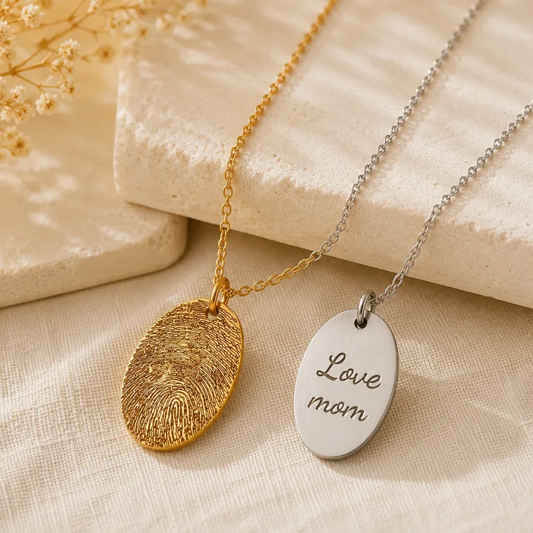 Collier acier inoxydable personnalisable empreinte digitale — Gemzara