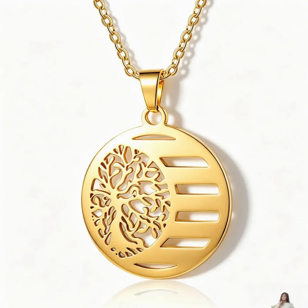 Collier arbre de vie en acier doré – gravure prénom personnalisable — vue 4 — Gemzara