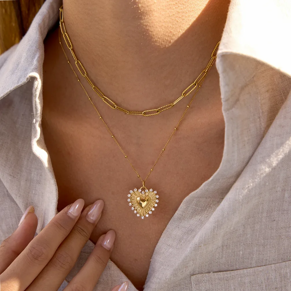Close-up of material and finish — Uworld – Heart Pendant Chain Necklace for Women, Elegant Stainless