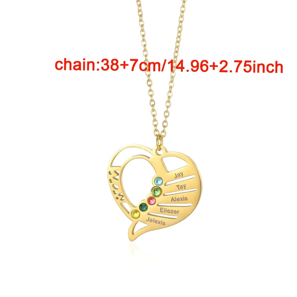 Collier cœur en acier gravable au nom de famille — vue 5 — Gemzara