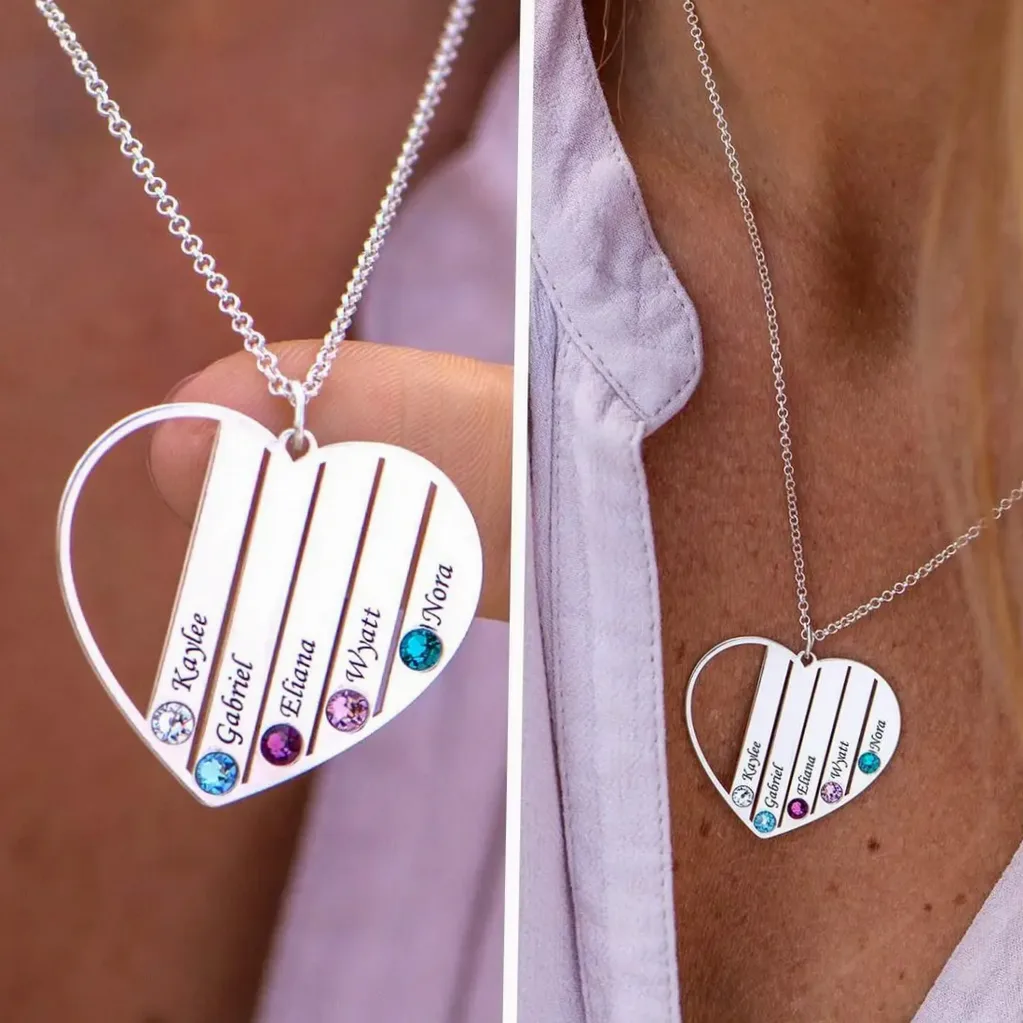 Collier cœur gravable au prénom et date — Gemzara