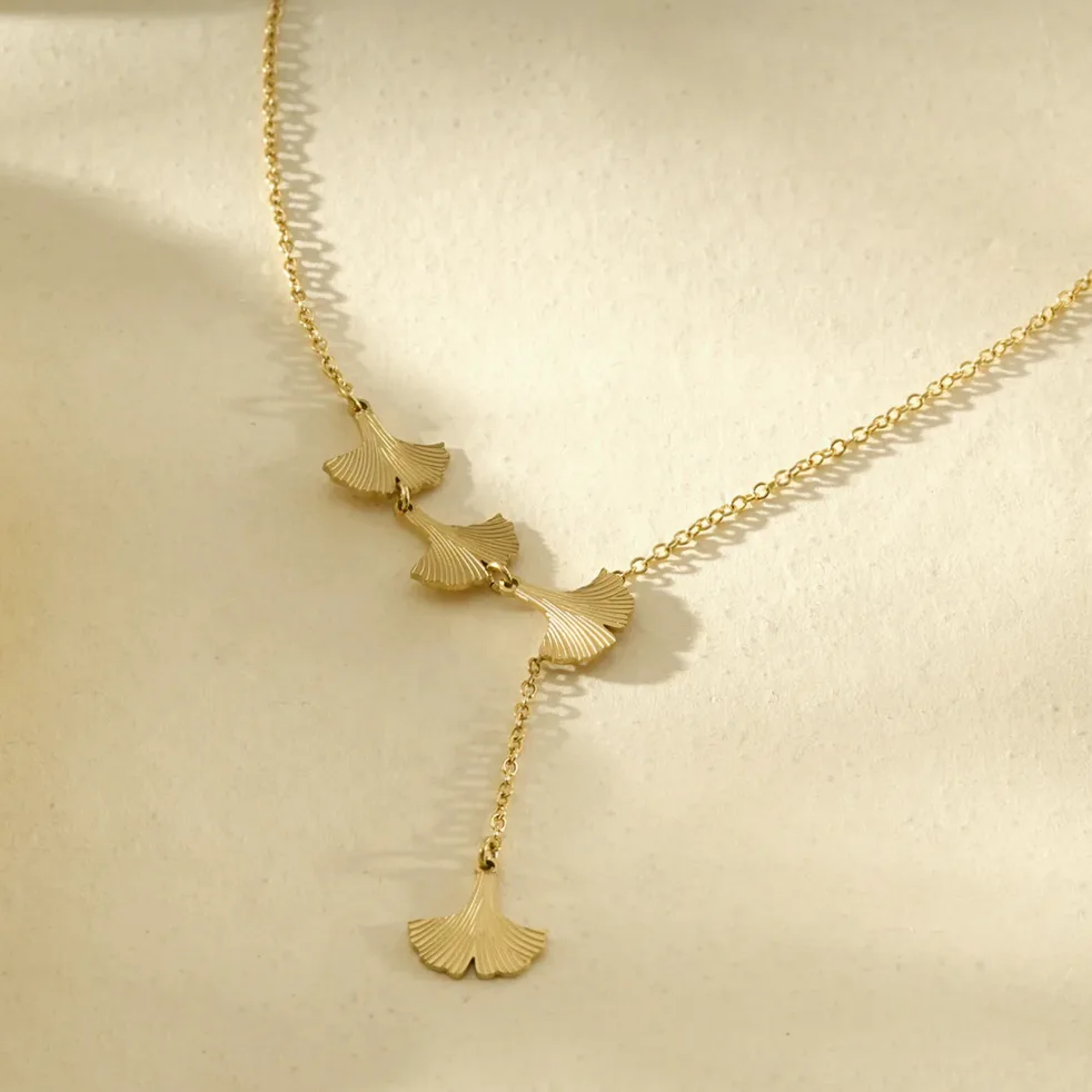 Colar corrente fina pingentes ginkgo cascata elegante — apresentação e embalagem de presente