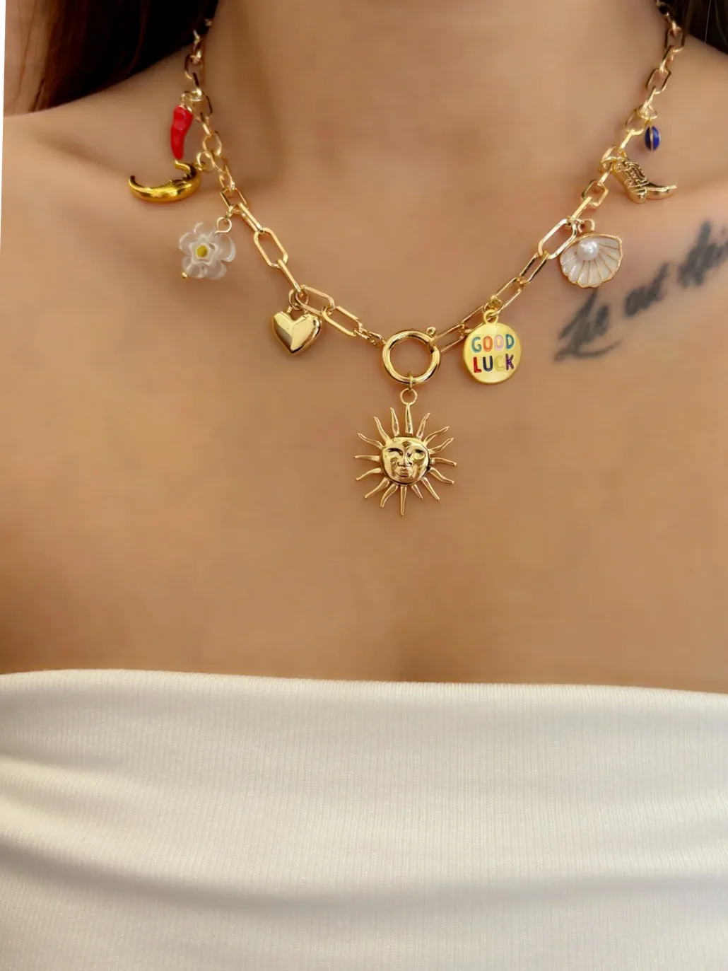 ogrlica zlatni lanac kuglice leopard privjesci sunce od Nehrđajući čelik — Gemzara