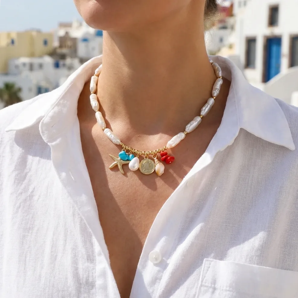 Collier Bohème Baroque en Perles d'Imitation pour Femme, Pendentif — vue d’échelle et dimensions