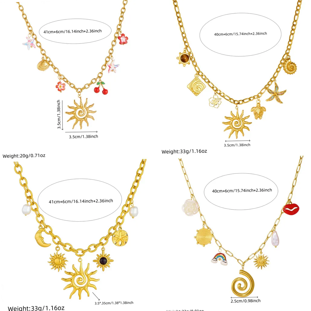 LAMENGLY classique spirale soleil Totem étoile de mer cerisier fleur pendentif collier pour femmes en acier inoxydable 316L chic tendance cou chaîne