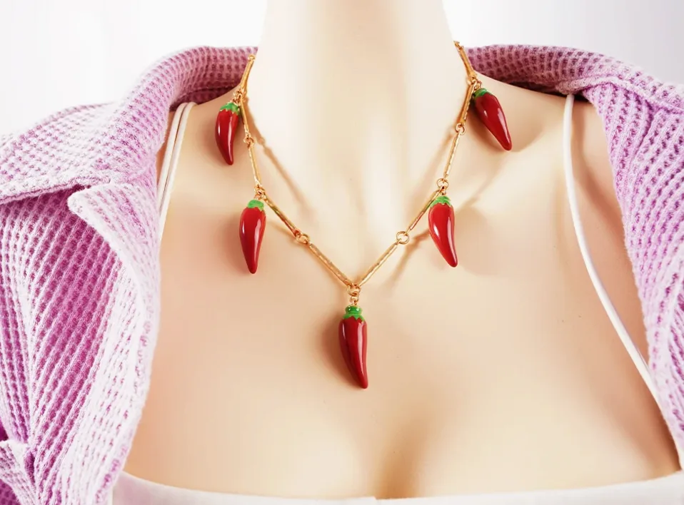 Colar Y pendente pimentas e pérolas, 41,5 cm — Gemzara