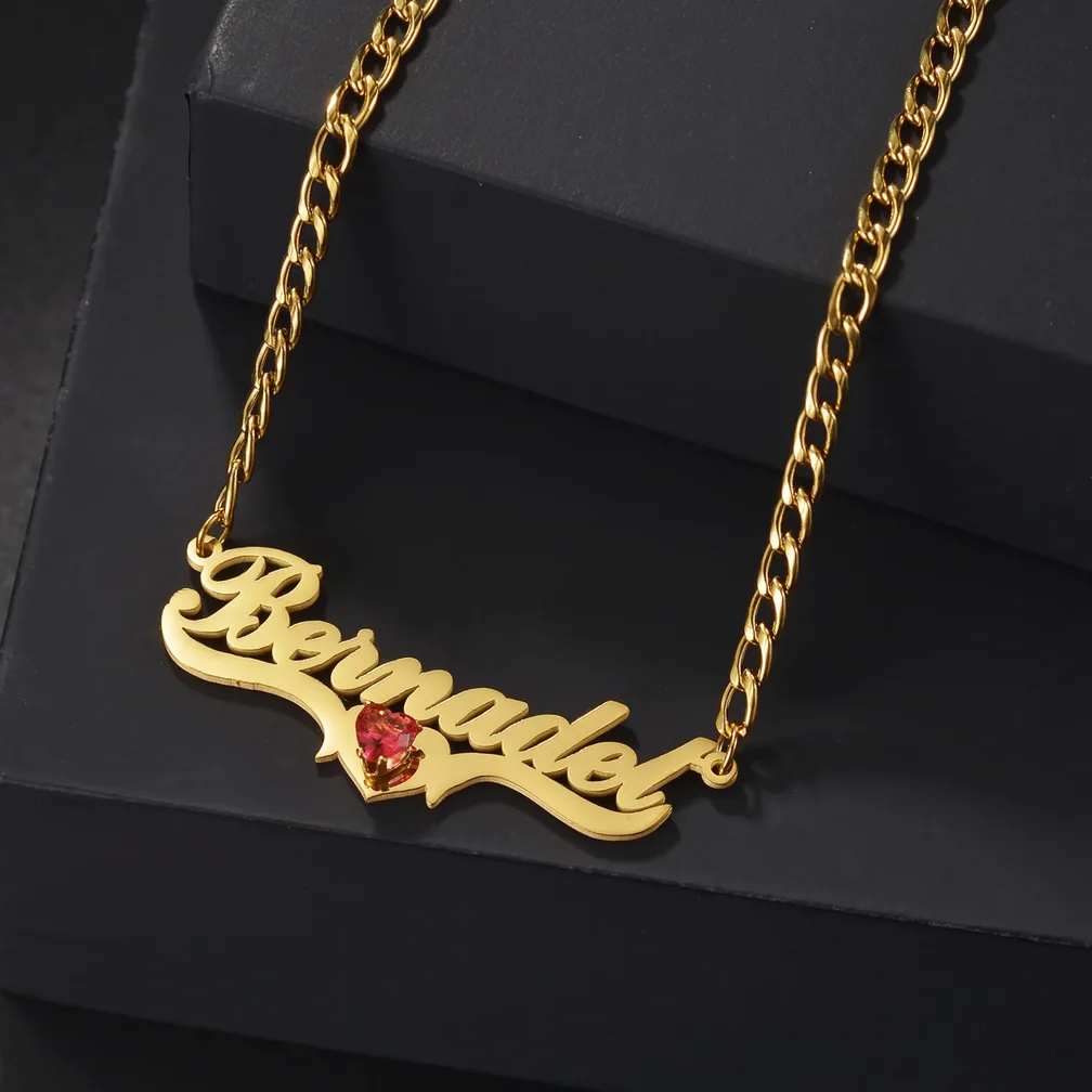 Collier et bracelet gravables avec prénom et pierre de naissance — vue 4 — Gemzara