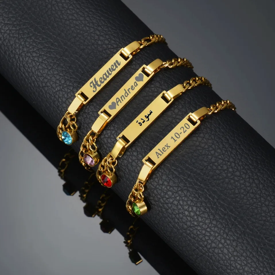 Collier et bracelet gravables avec prénom et pierre de naissance — vue 5 — Gemzara