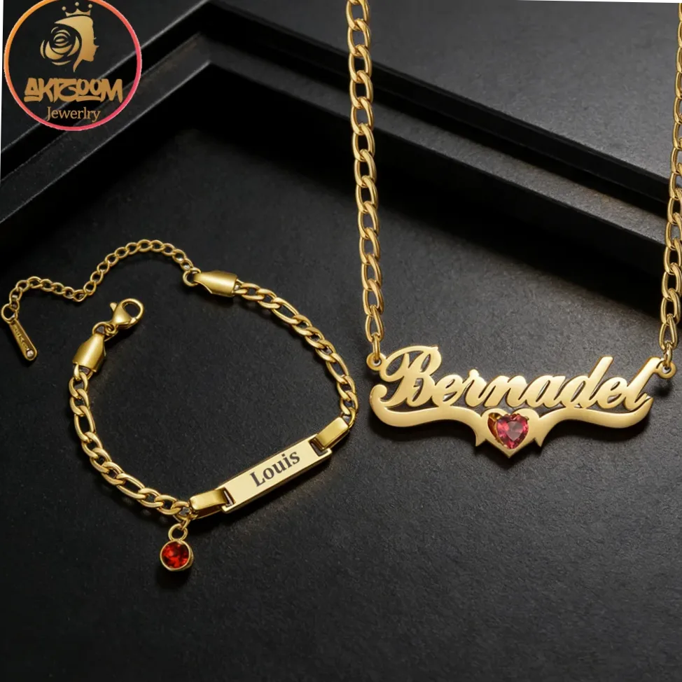 Necklace and bracelet with engravable name and birthstone