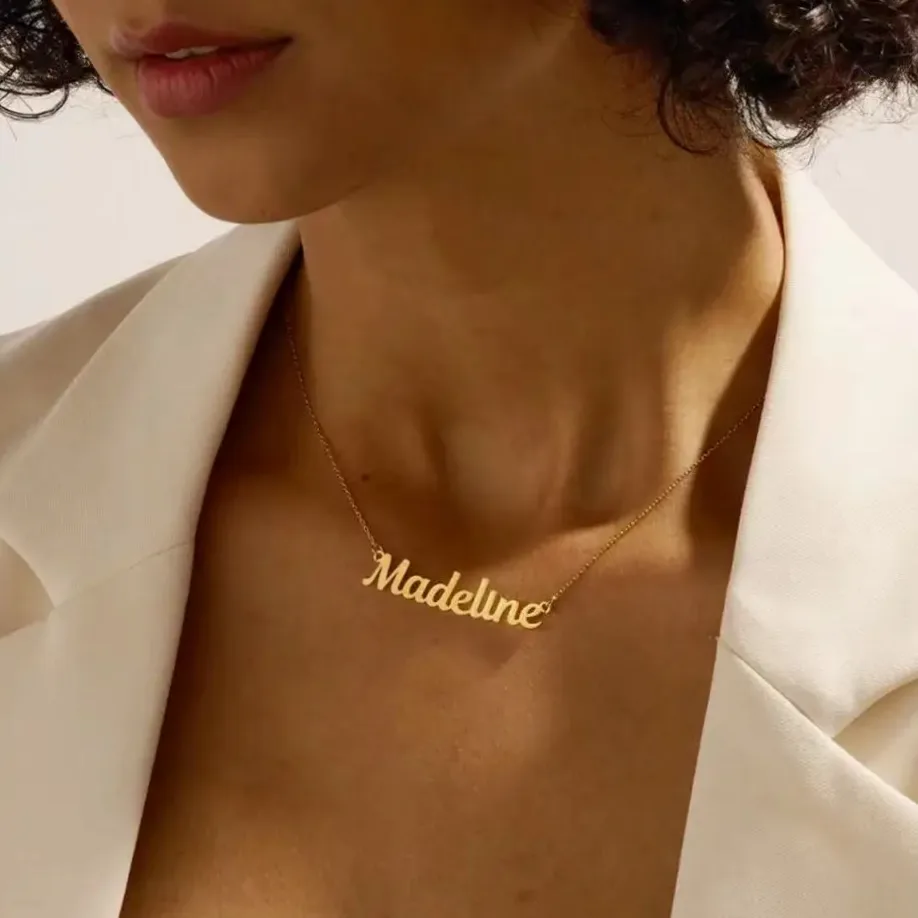 Close-up of material and finish — Personalized Name Necklace - Minimalist Stainless Steel Pendant