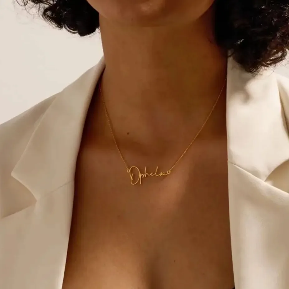 Personalized Name Necklace - Minimalist Stainless Steel Pendant worn around the neck