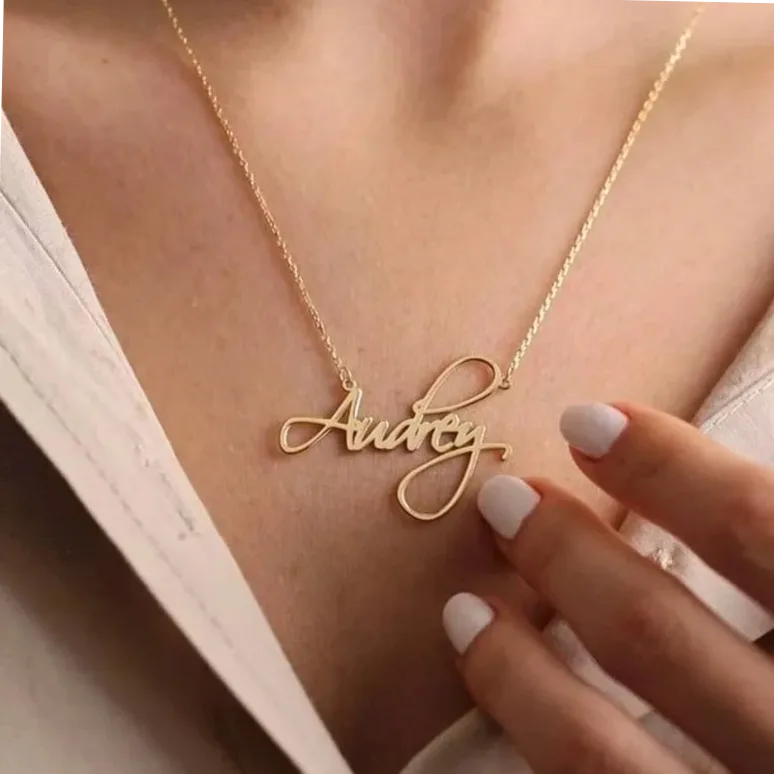Personalized Name Necklace - Minimalist Stainless Steel Pendant — scale and dimensions view