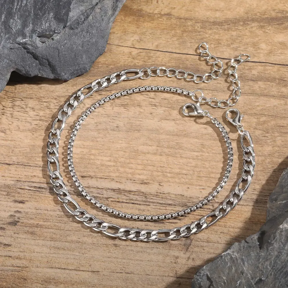 Set Bracciali Uomo in Acciaio Inox, Catena Box e Catenina Cubana — presentazione e confezione regalo
