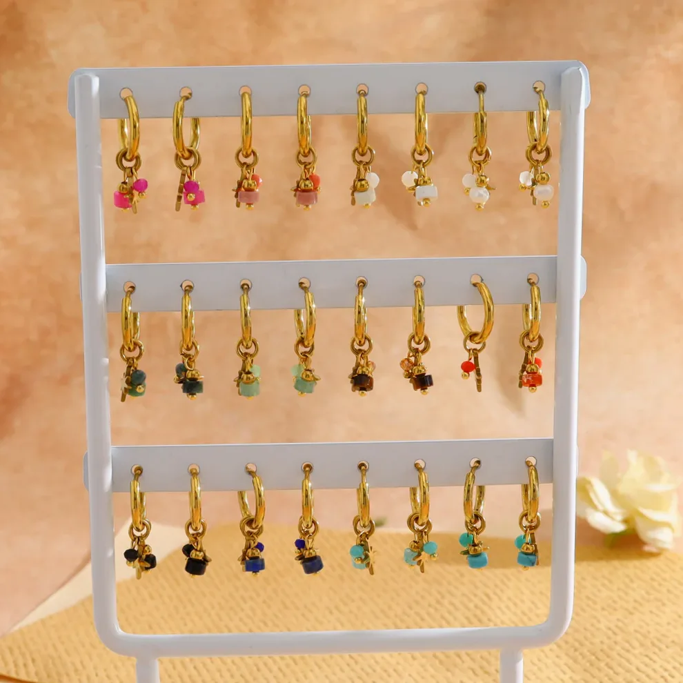 Earrings set 12 pairs gold mini hoops stars stones