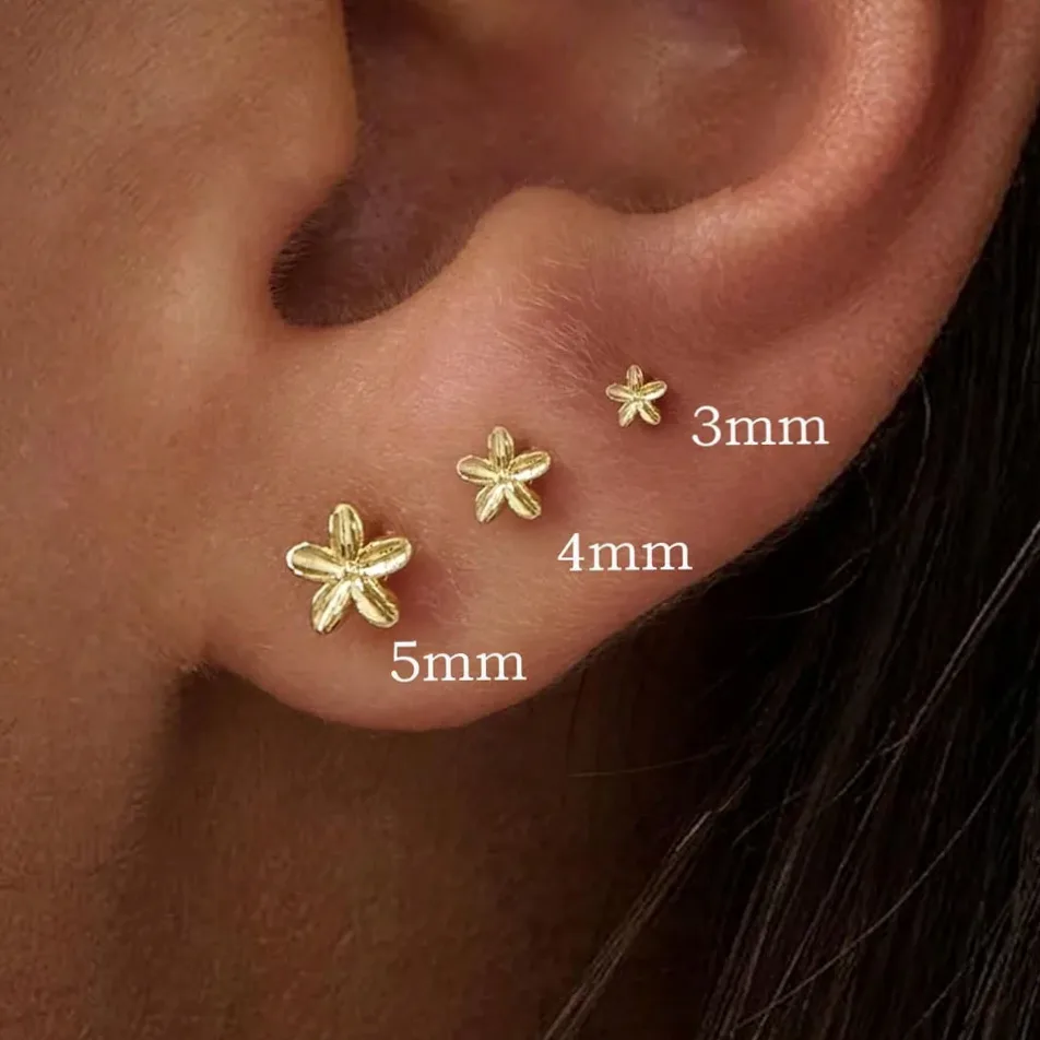 3-teiliges Vintage Mini Premium Blumen-Ohrringe Set, vergoldet mit kleinen Zirkonia-Steinen – Ohrloch-Schmuck für Frauen, koreanischer Stil, perfekt für Partys und besondere Anlässe