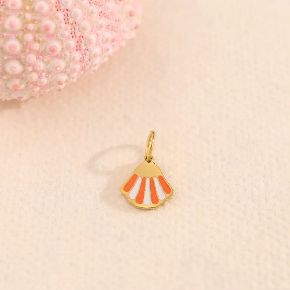Shell pendant set striped gold orange white — Gemzara