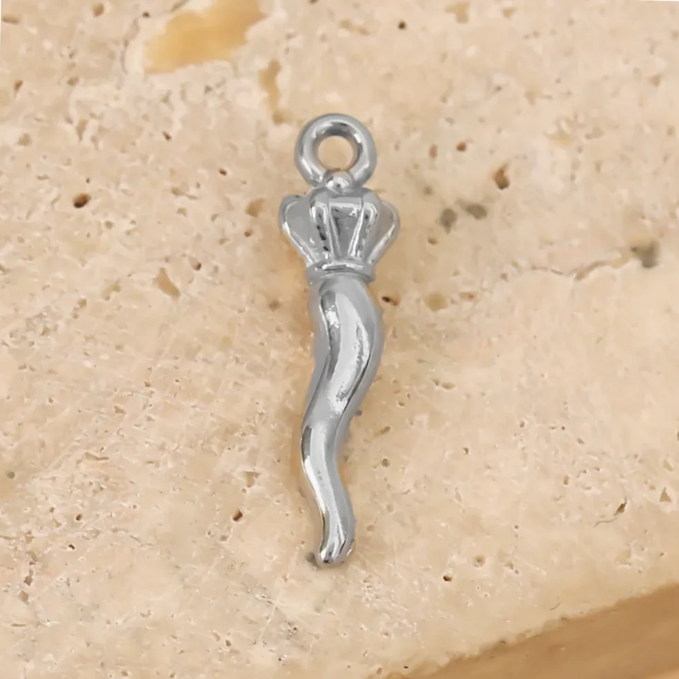 Pendente corno italiano prateado coroa conjunto — Gemzara
