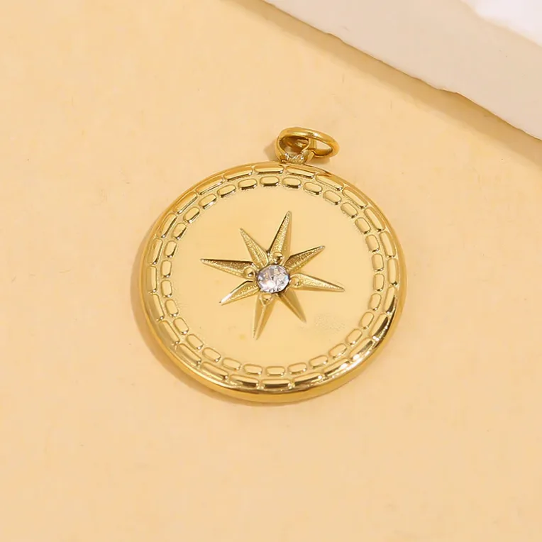 Set tre ciondoli dorati tondi stella strass — Gemzara