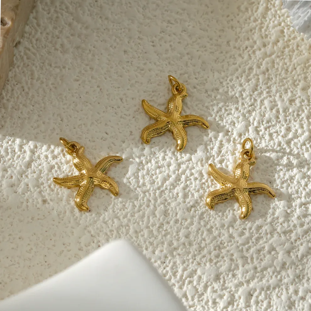 Kit 3 pingentes estrela do mar dourada texturizada — Gemzara