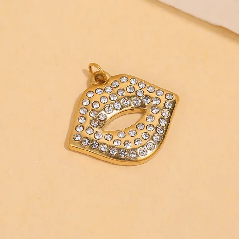 Set of three lip pendants with sparkling rhinestones