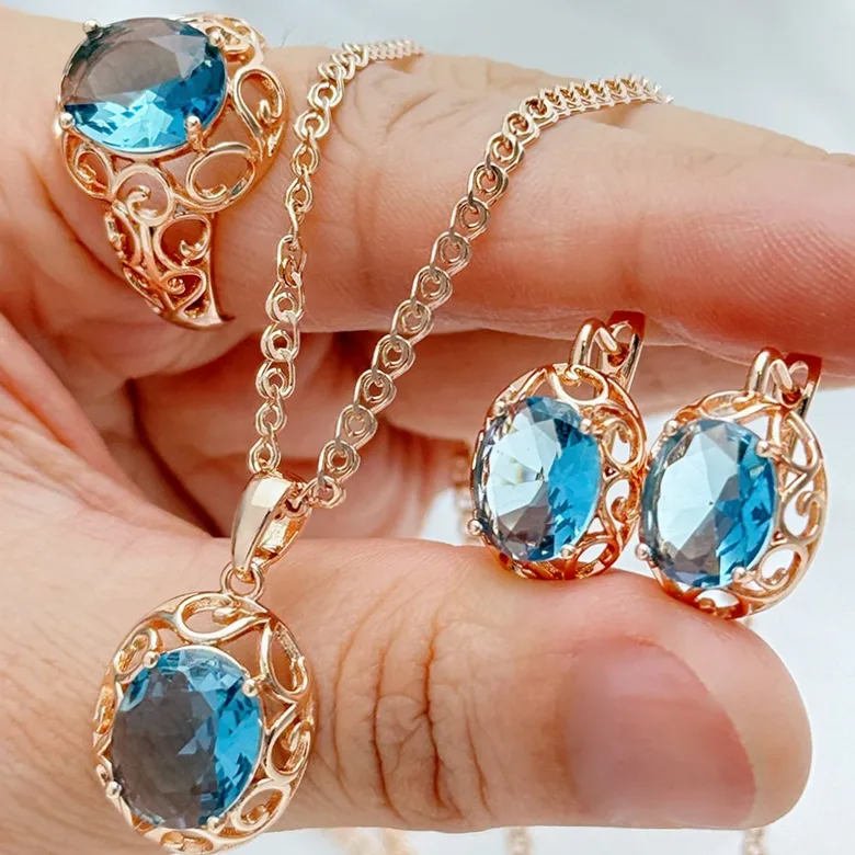 Schmuckset 5-teilig Blumen Anhänger blaues Thema