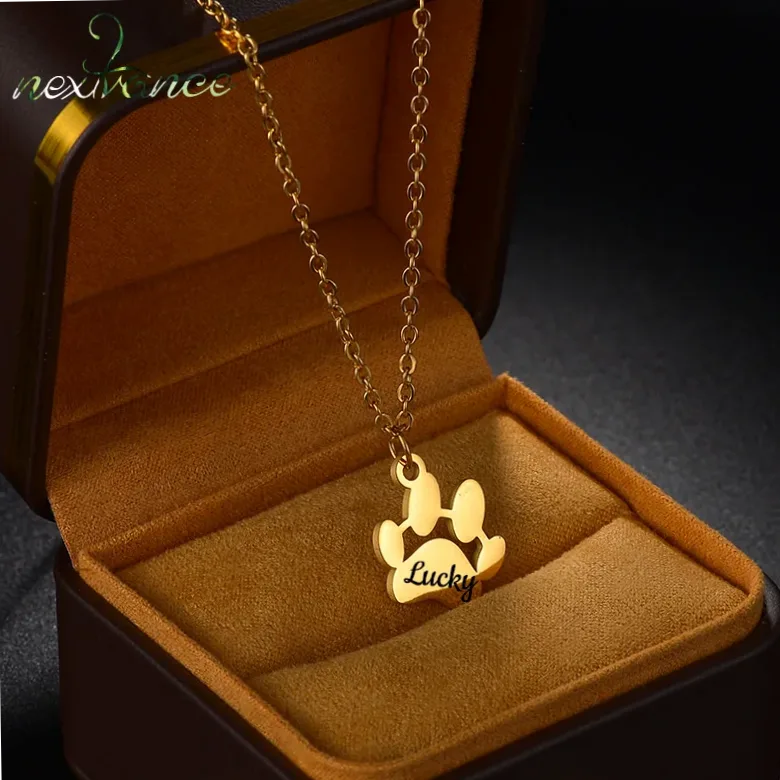 Pendentif acier gravé empreinte & prénom pour animal — Gemzara