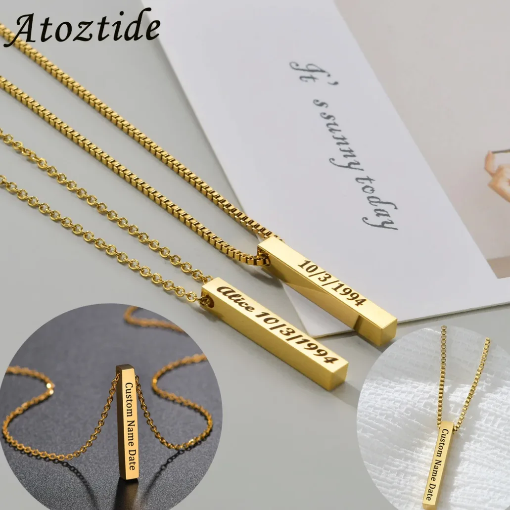 Pendentif carré acier gravé nom & date personnalisable — Gemzara