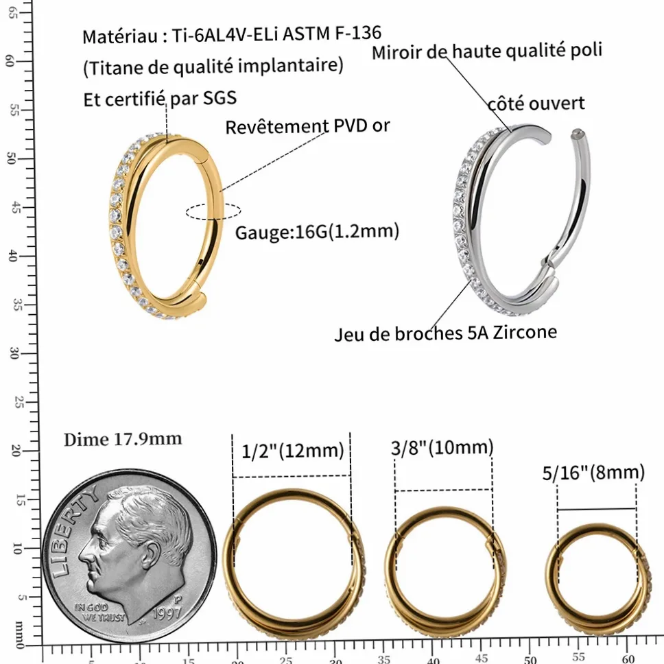 Détail de la matière et finition — Boucles d'oreilles sans couture articulées en titane de qualité