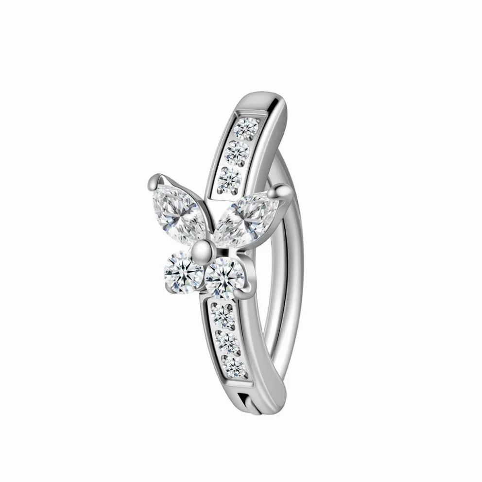 Piercing umbigo borboleta titânio com strass brilhante usado