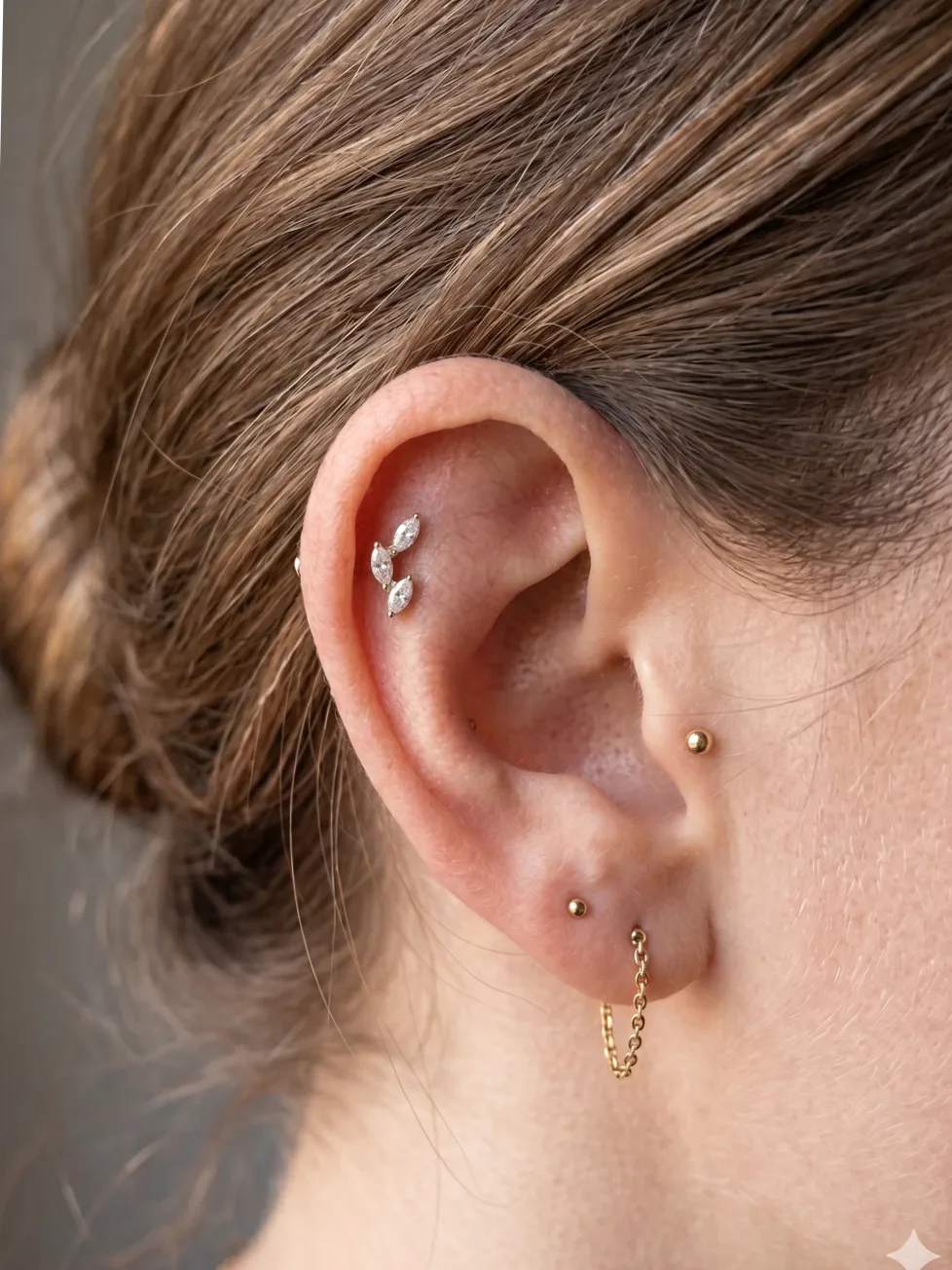 Titanium piercing triple marquise rhinestone design