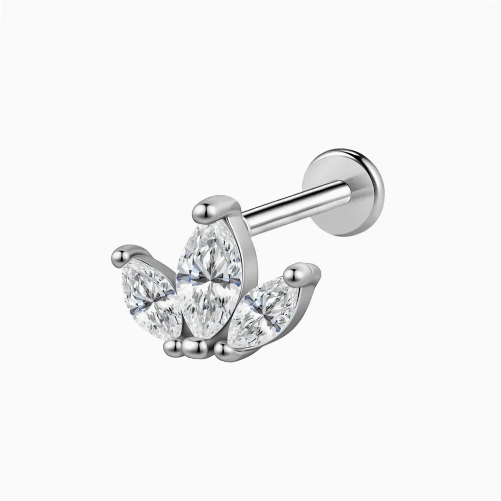 Triple marquise rhinestone piercing stainless steel worn on the ear
