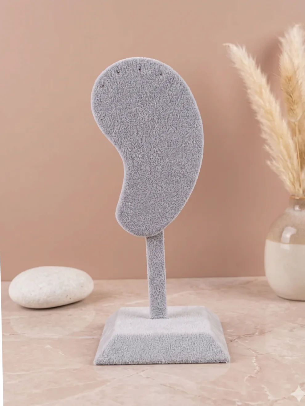 Close-up of material and finish — Velvet ear display stand for earrings jewelry