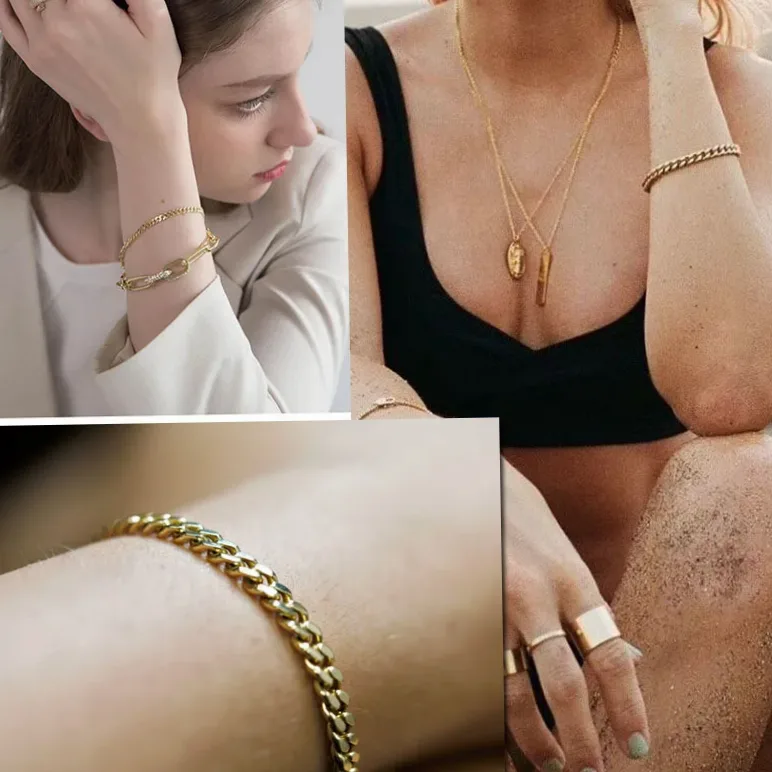 Vnox 3-11 mm vastag Miami gourmette karkötő férfiaknak, rozsdamentes — méret- és aránynézet